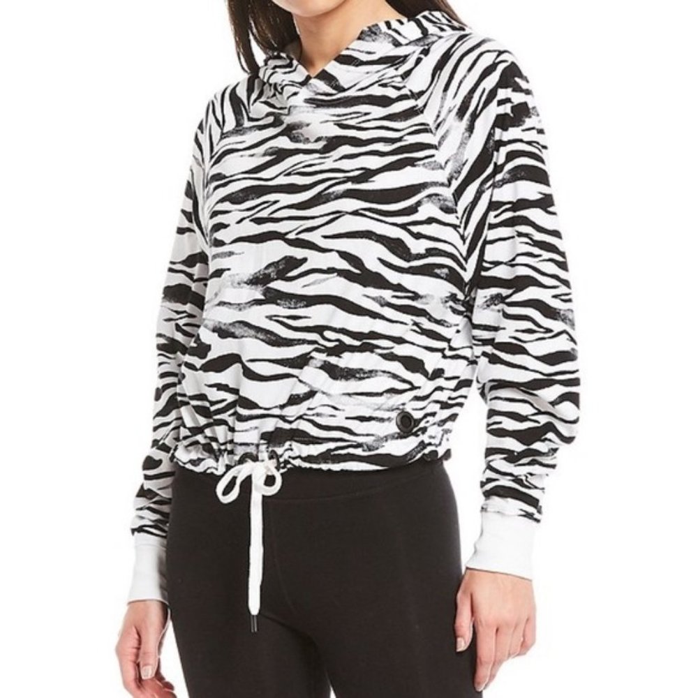 DKNY Sport Zebra Tie Front Cinched Hem Hooded XL